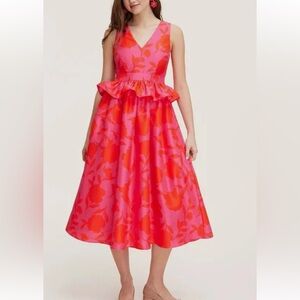 Kate Spade for Target Pink and Red Floral Peplum Midi Dress